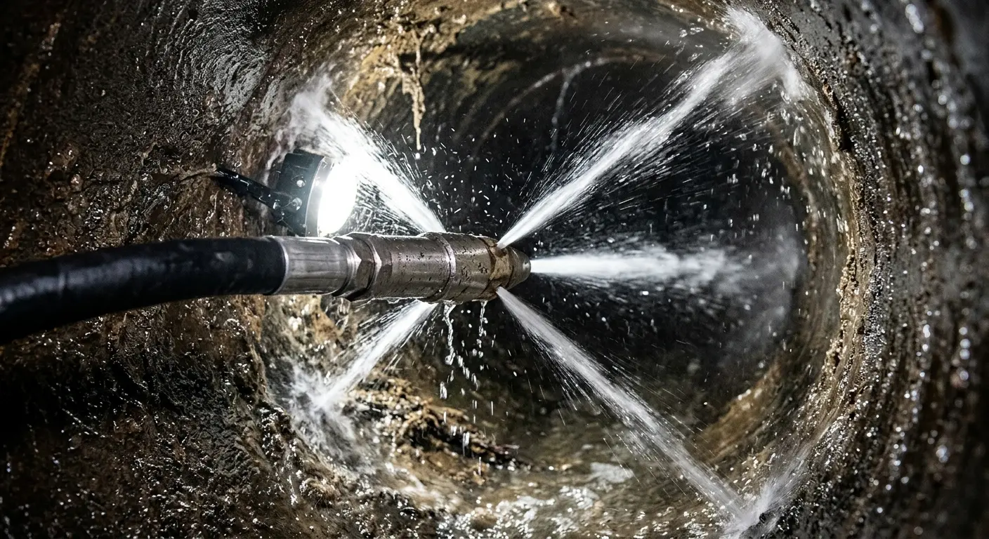 High-pressure hydro jetting nozzle cleaning sewer pipe for Sewer Line Relining in Berwick